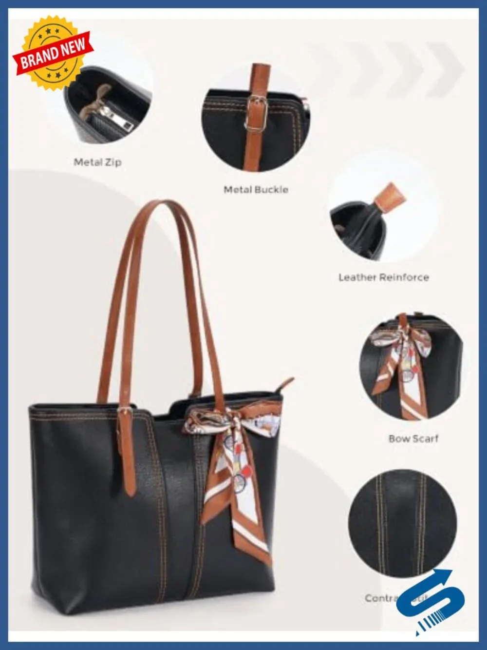 Vegan Leather Tote Bag for Women Satchel Handbag Work Commuting Shoulder Bag